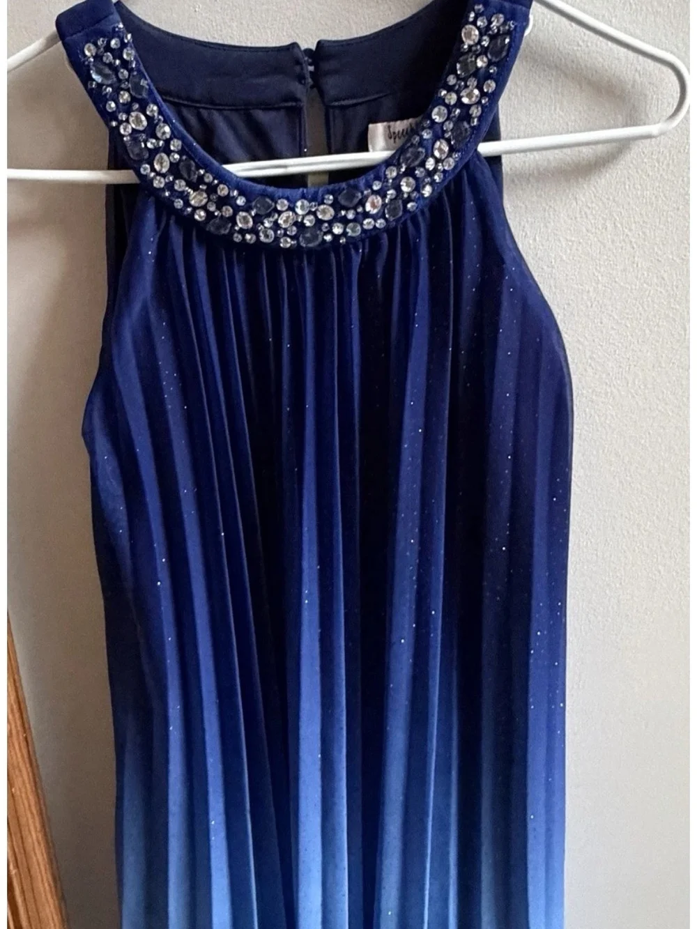 Girls Navy Blue Embellished Halter Dress